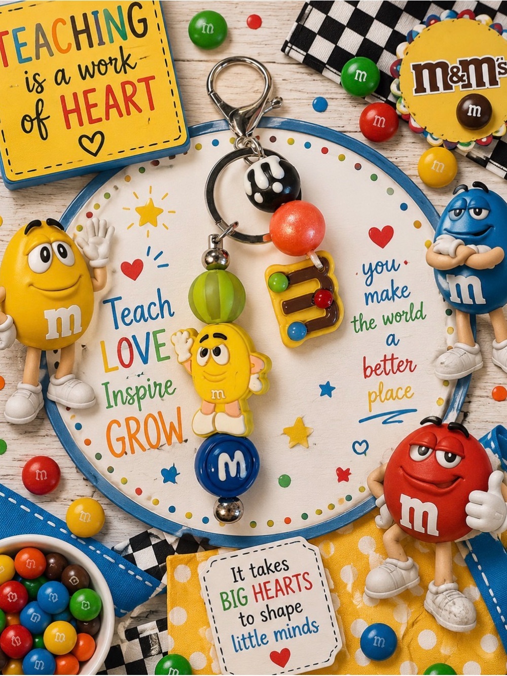 Hand Crafted Yellow & Multicolor Candy Character Style Keychain Charm